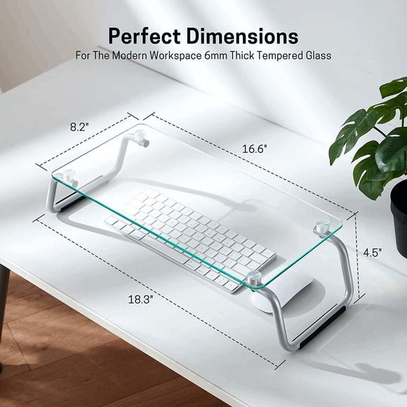 LORYERGO Glass clear Monitor Stand,for Desk,, r/Laptop/Printer, 4.7 inch Height - Picture 3 of 3